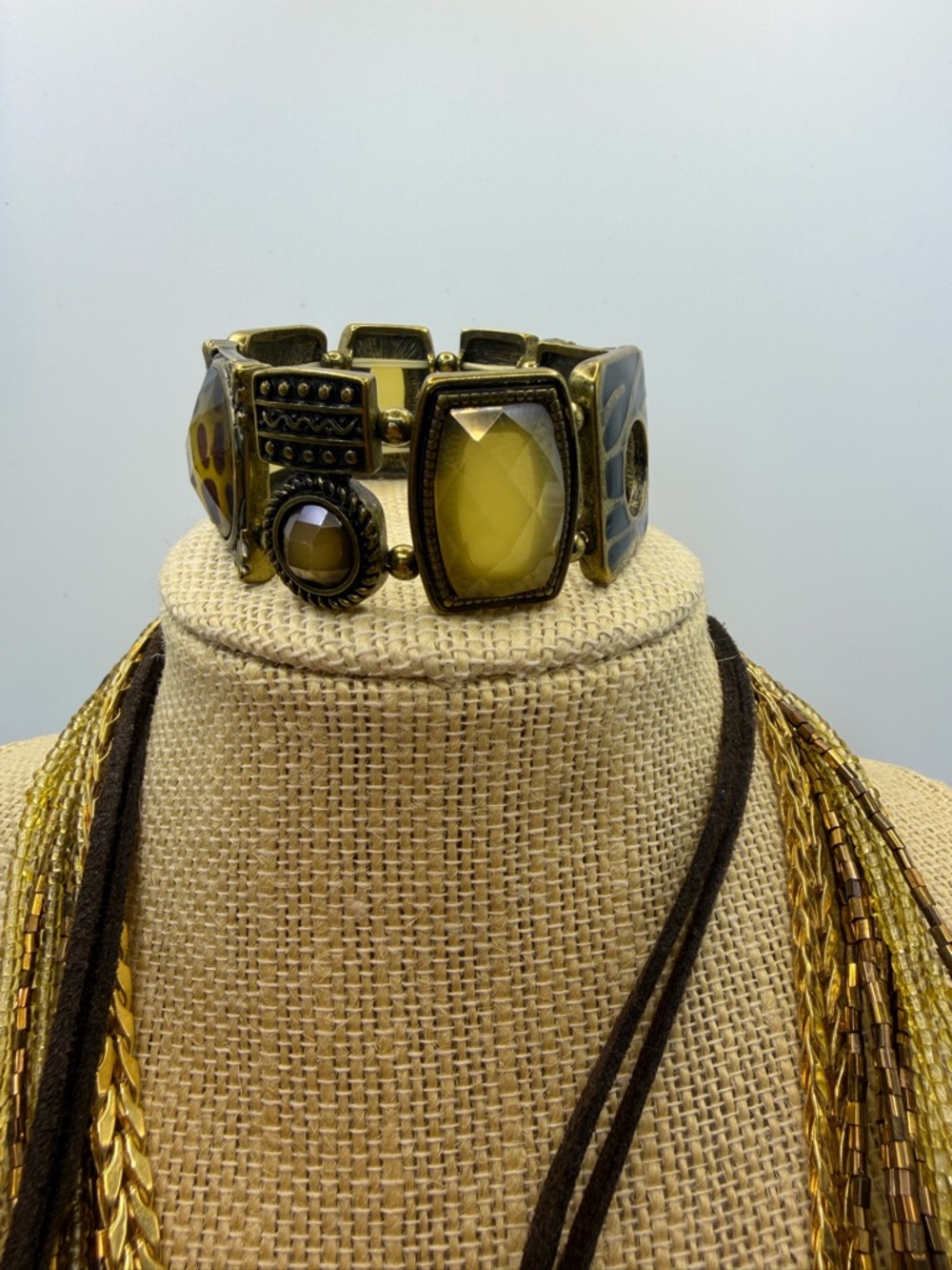 Bundle of 4- Multi-Strand Brown and Gold Pendant Necklace with Filigree Charm - - Picture 10 of 10